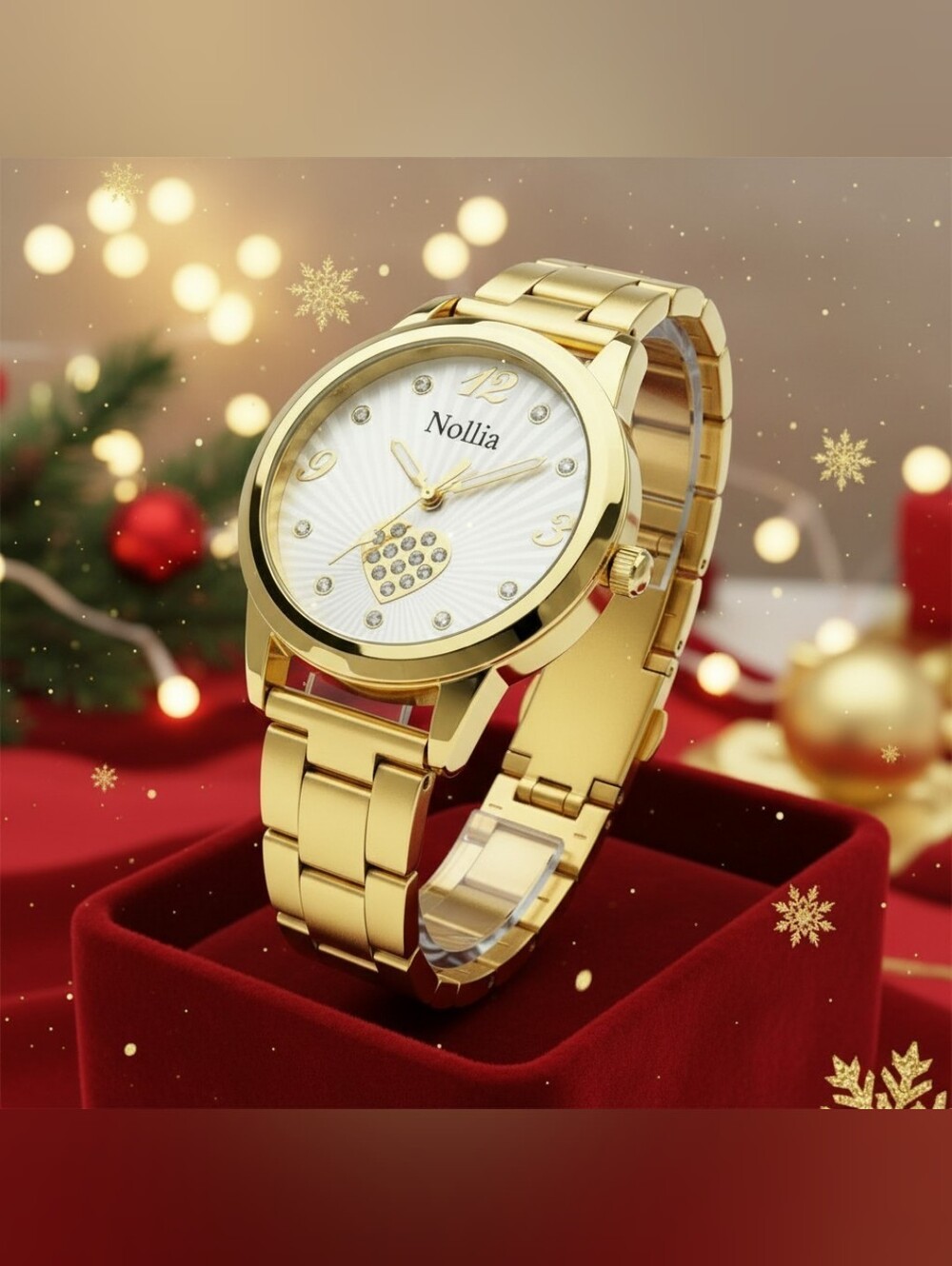 Nollia Gold-Tone Women's Heart Crystal Dial Watch